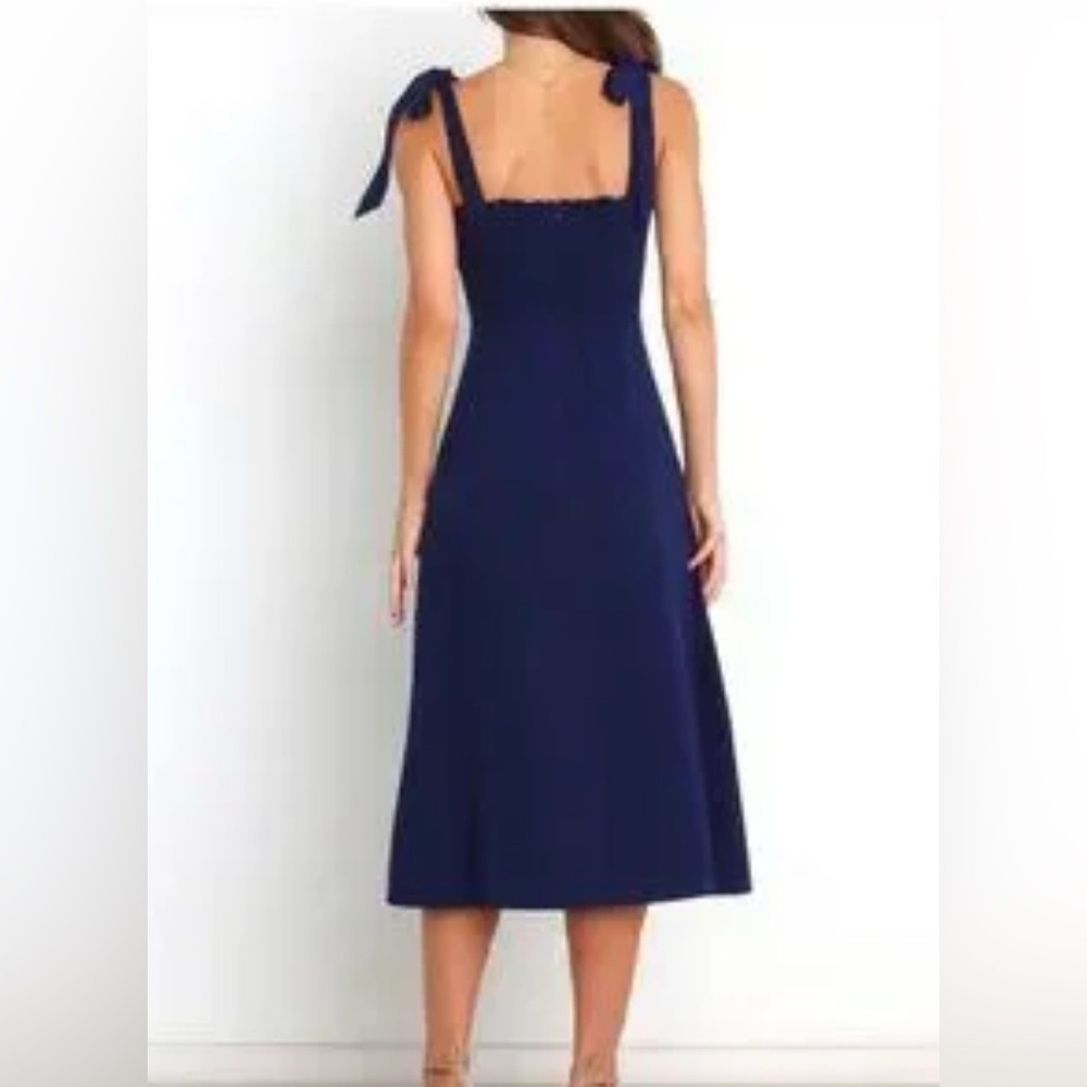 Petal + Pup Navy Blue Tie Shoulder Midi Dress Size 6 US / 10 AU Square Neck - Picture 4 of 6